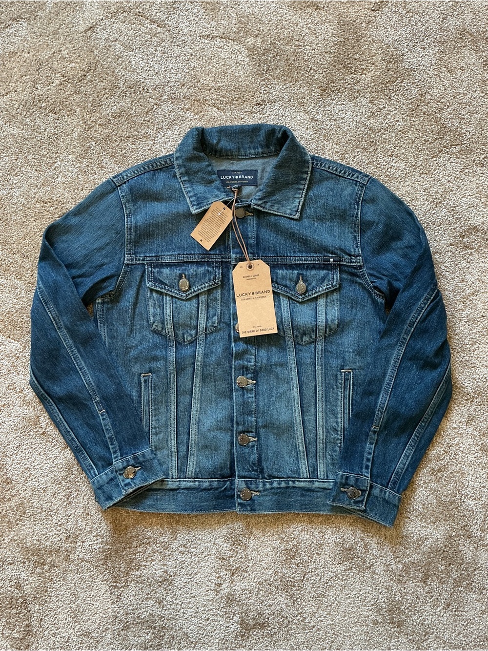 Lucky Brand Tomboy Trucker Blue Denim Jean Jacket $109 36” Bust NWT S